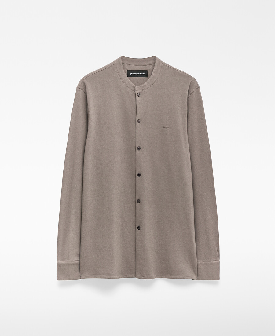 camicia collo alla coreana in maglia piqué da uomo