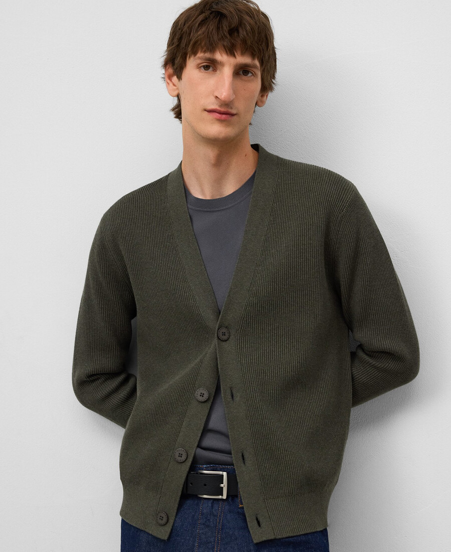 cardigan a coste con scollo a v da uomo