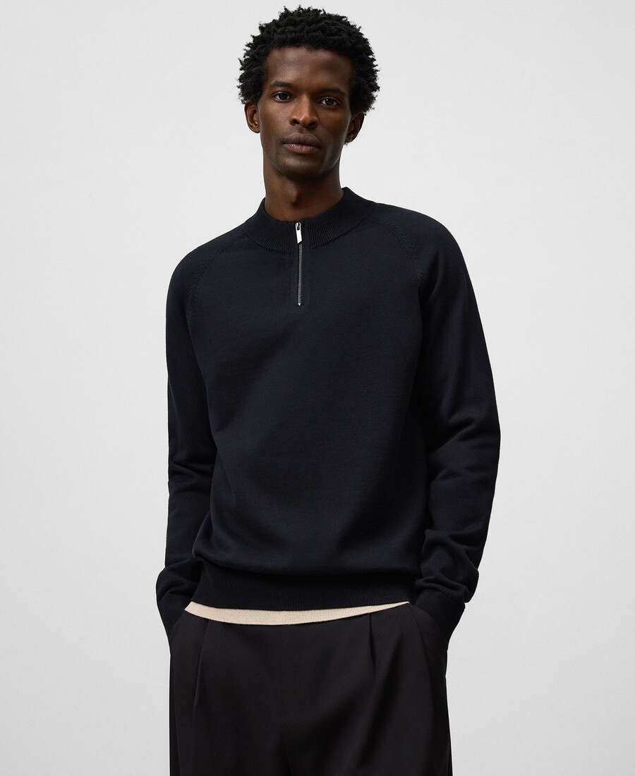 maglione uomo con collo perkins e mezza zip
