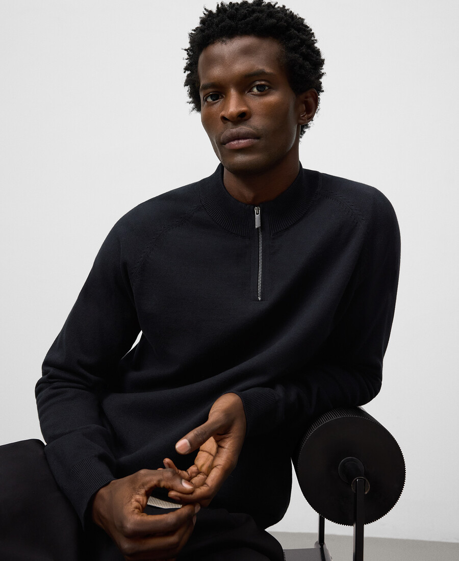maglione uomo con collo perkins e mezza zip