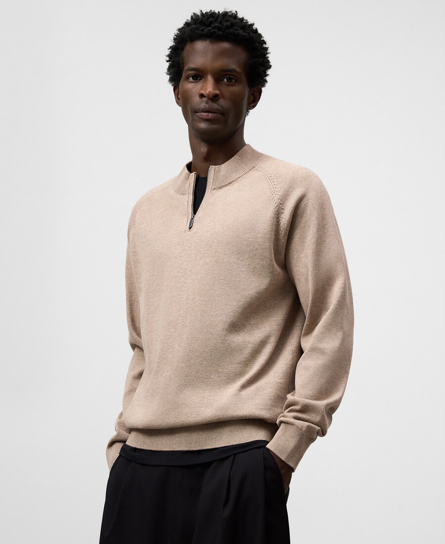 maglione uomo con collo perkins e mezza zip