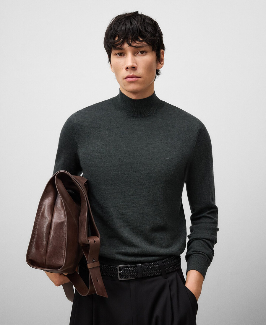 maglione da uomo in lana merino con colletto perkins