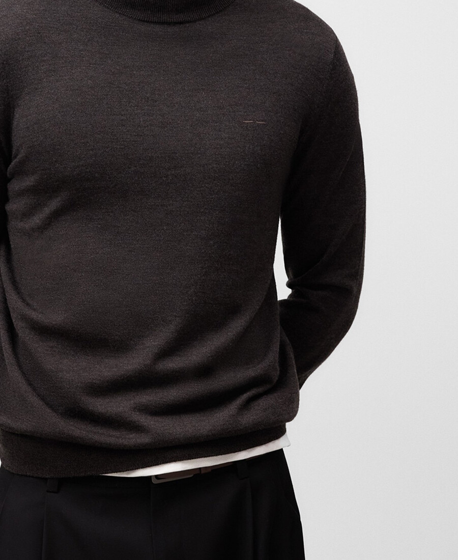 maglione a collo alto in lana merino da uomo