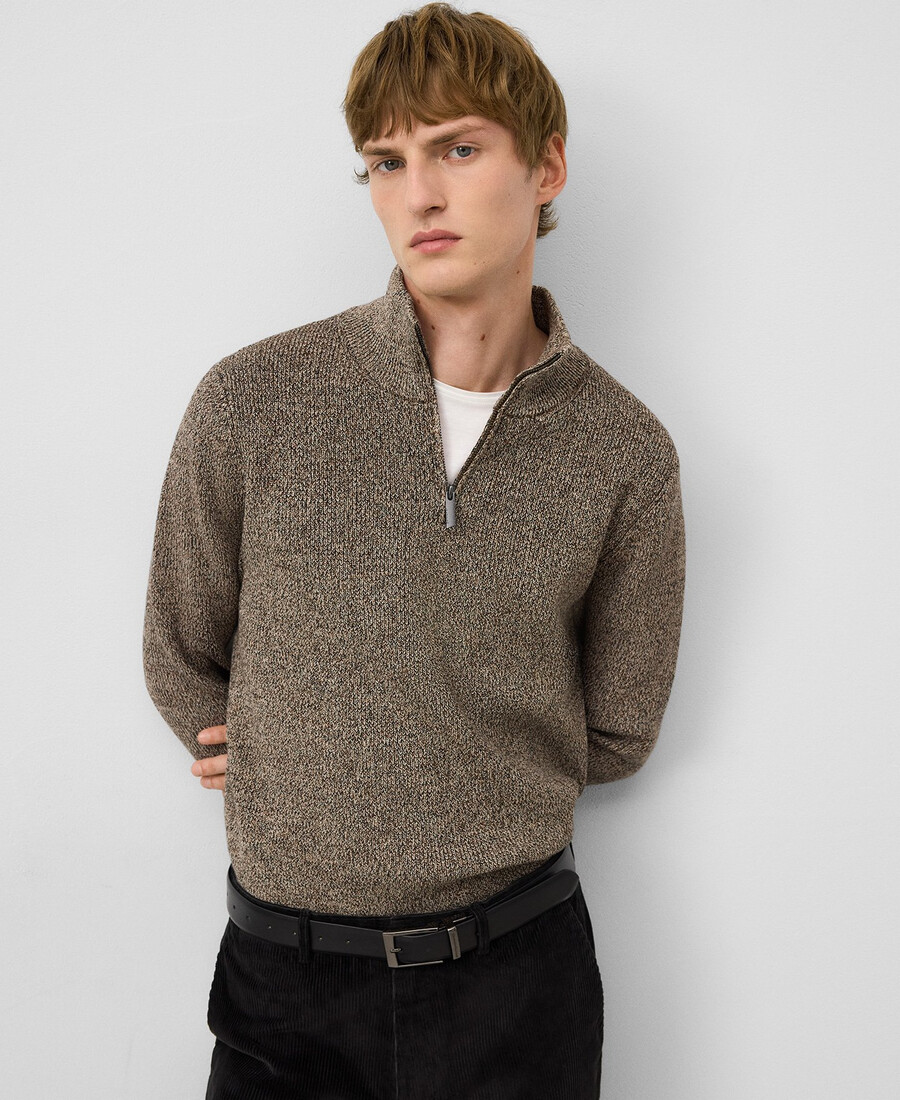 maglione uomo in maglia melange con cerniera