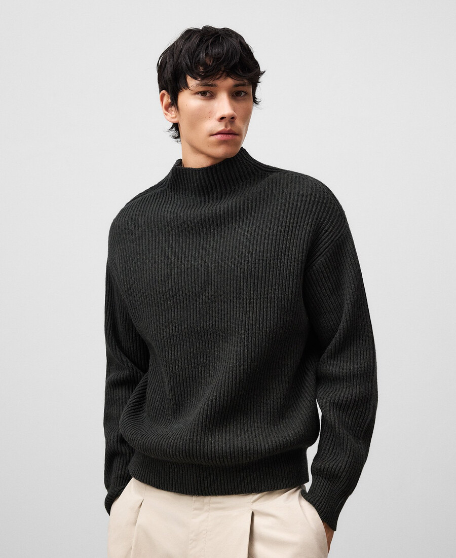 maglione da uomo in maglia con collo perkins e cerniera