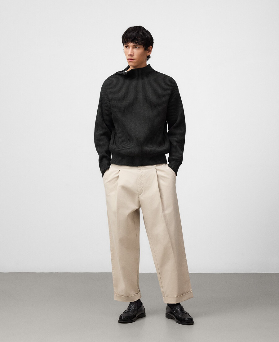 maglione da uomo in maglia con collo perkins e cerniera