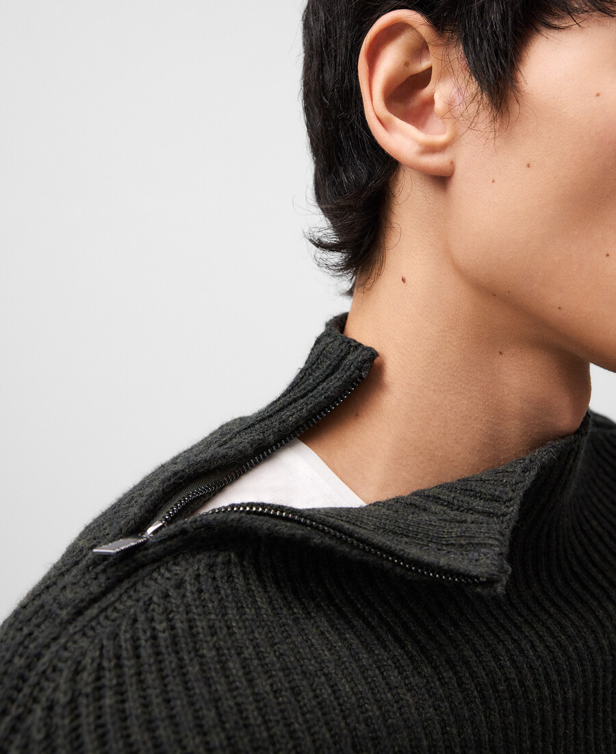 maglione da uomo in maglia con collo perkins e cerniera