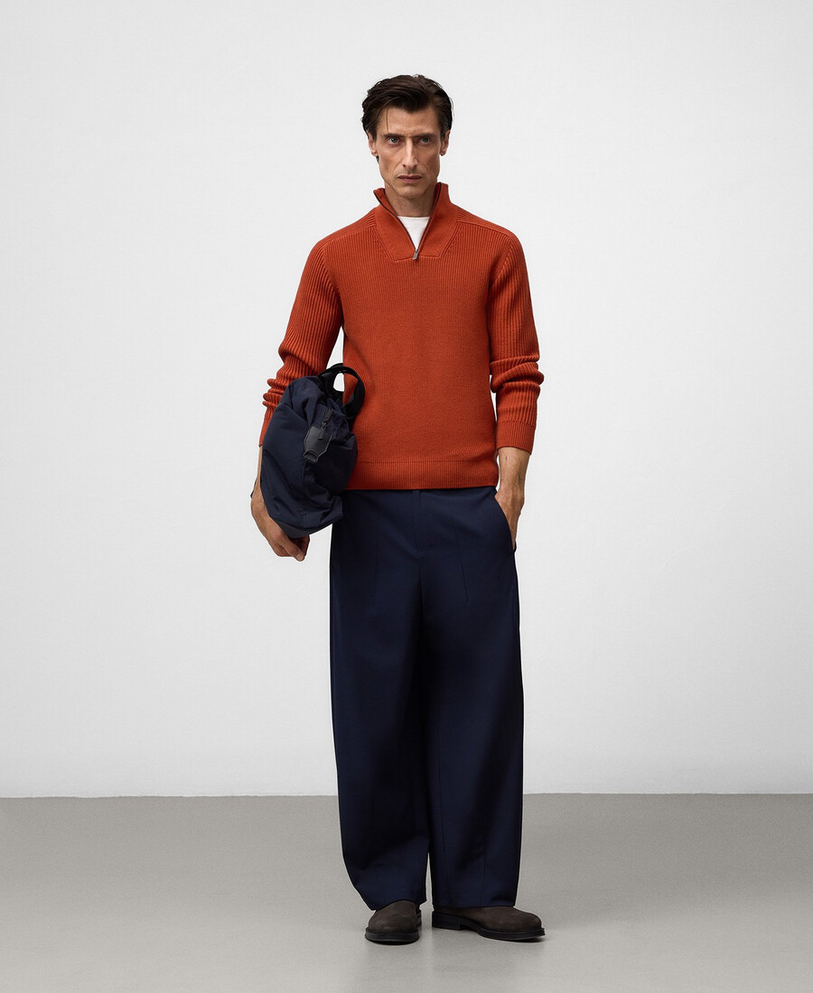 maglione a coste con cerniera da uomo