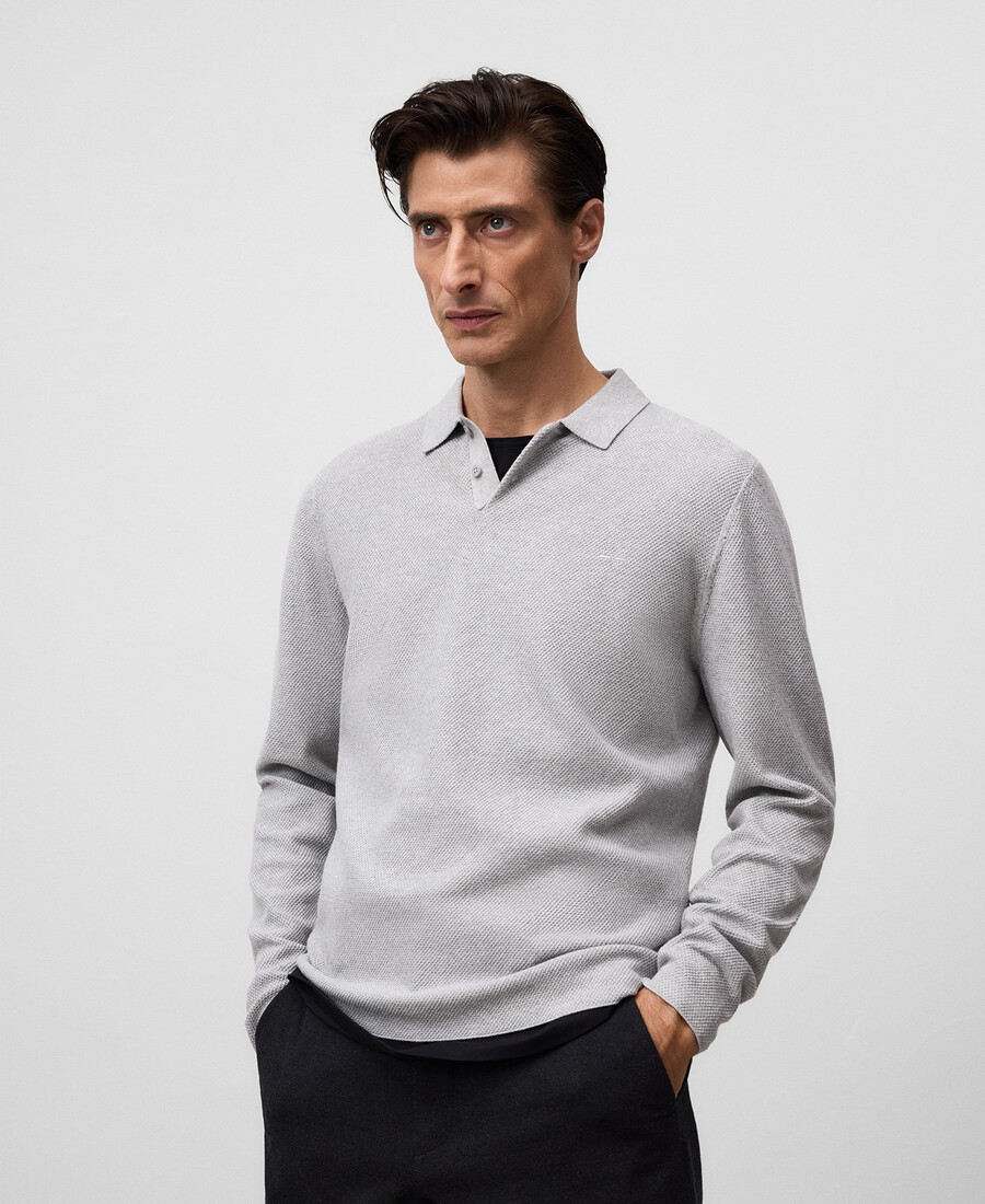 polo da uomo a maniche lunghe in maglia strutturata
