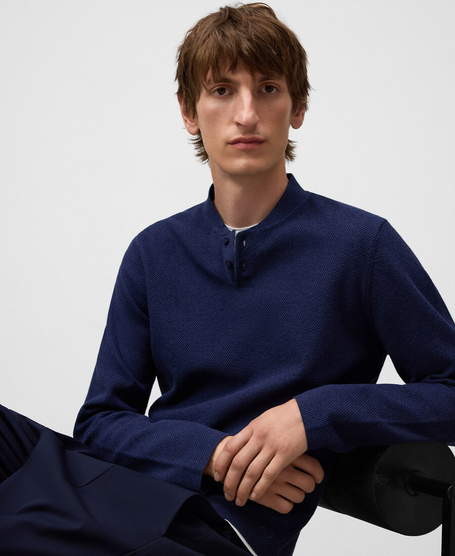 polo da uomo in cotone con collo alla coreana