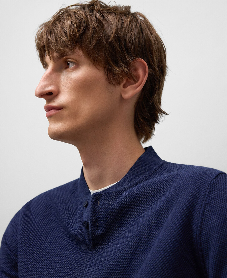 polo da uomo in cotone con collo alla coreana