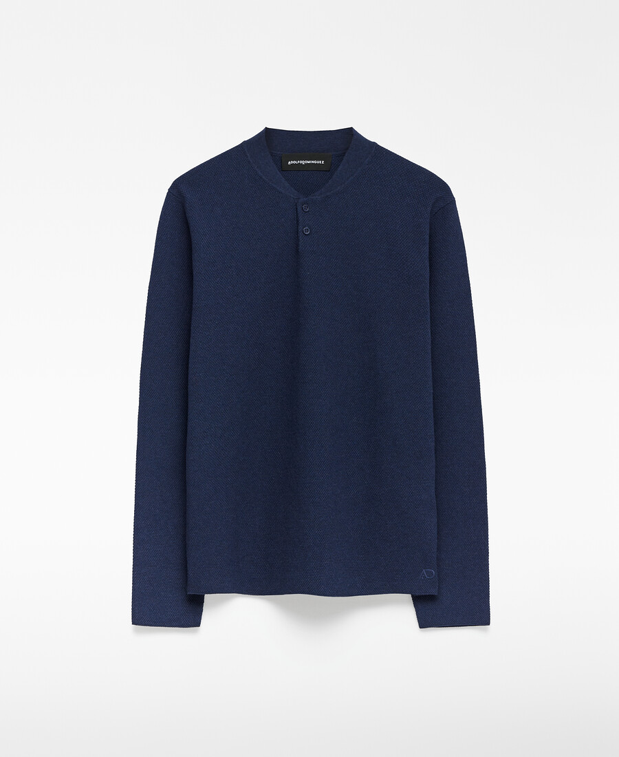 polo da uomo in cotone con collo alla coreana