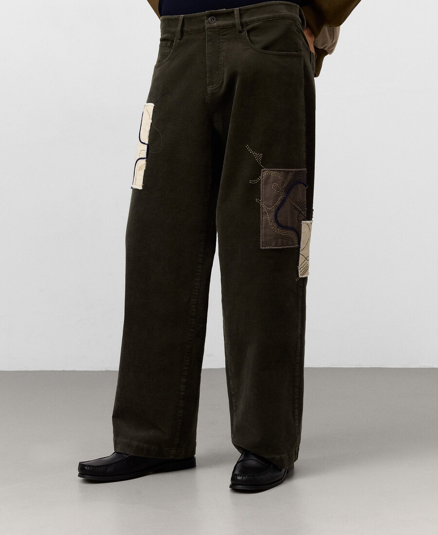 pantaloni in velluto a coste ricamati da uomo