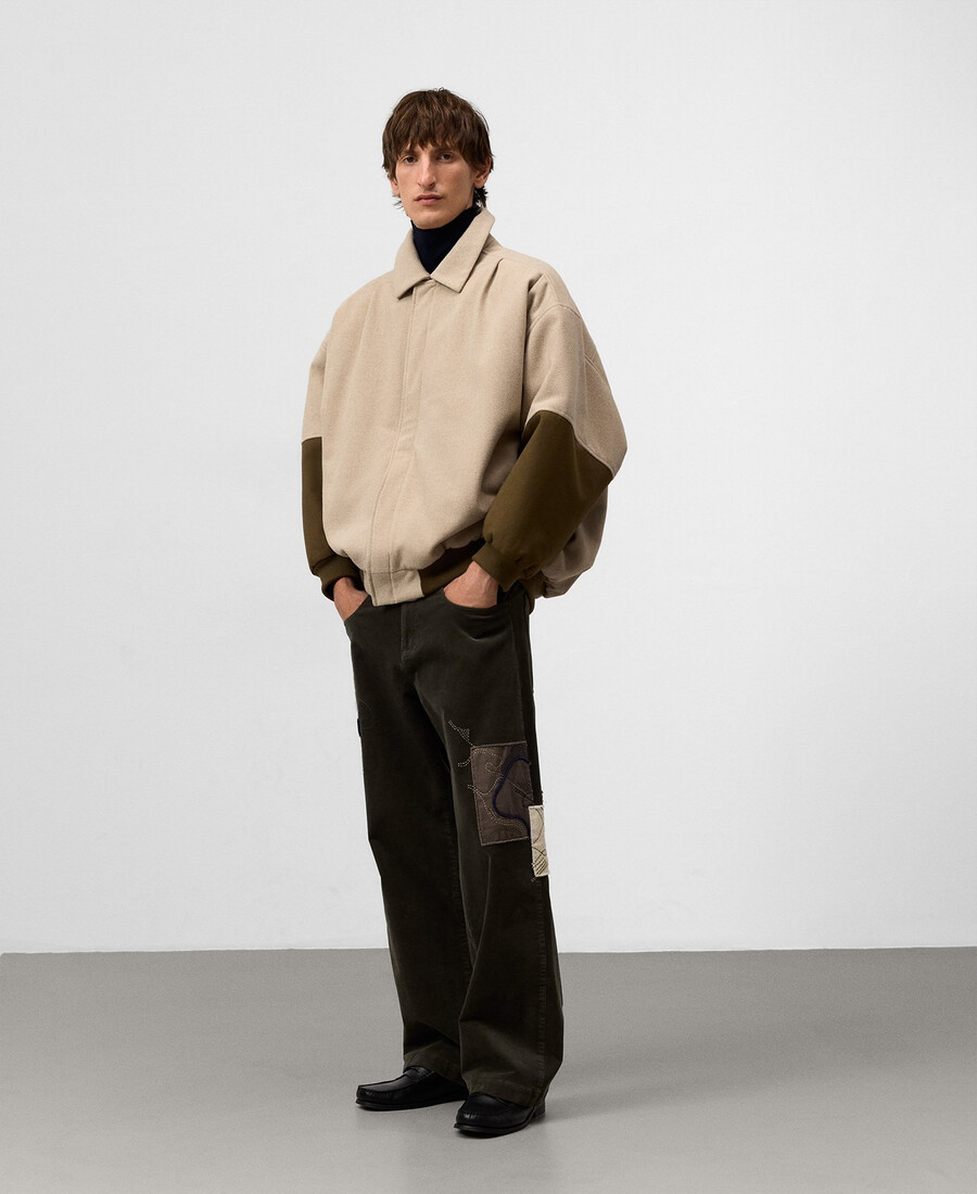 pantaloni in velluto a coste ricamati da uomo