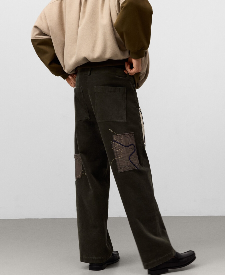 pantaloni in velluto a coste ricamati da uomo