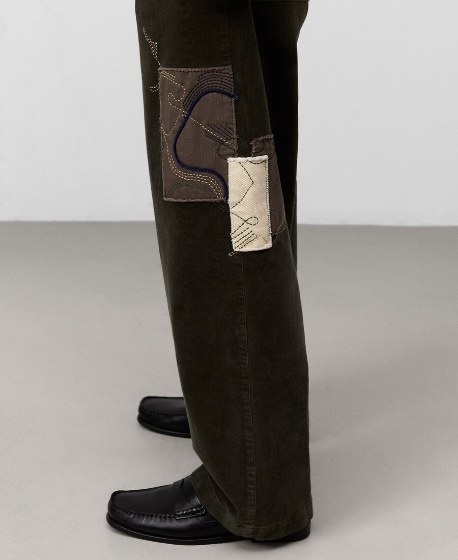 pantaloni in velluto a coste ricamati da uomo