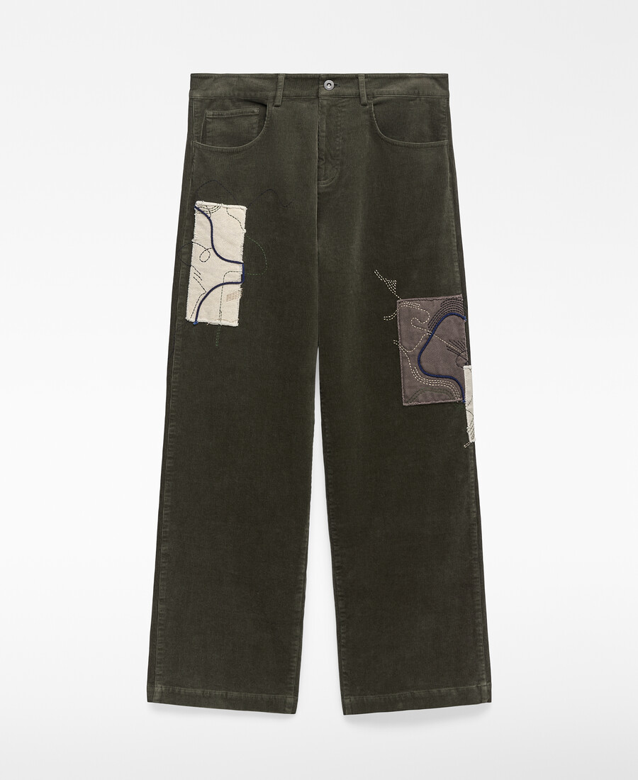 pantaloni in velluto a coste ricamati da uomo